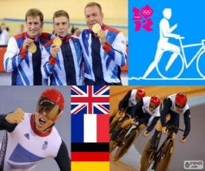 Puzzle Πόντιουμ ποδηλασία sprint ομάδας στίβου ανδρών, Ηνωμένο Βασίλειο, η Γαλλία και η Γερμανία - London 2012-